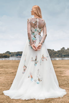 Copy of Tulle Long Sleeves Ivory Wedding Dress with Embroidery