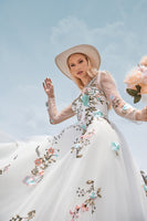 Load image into Gallery viewer, Copy of Tulle Long Sleeves Ivory Wedding Dress with Embroidery