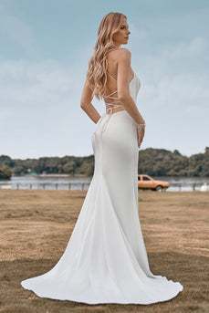 Mermaid Lace-Up Back Sweep Train Long Wedding Dress