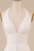 Load image into Gallery viewer, A-Line Halter Ivory Sweep Train Wedding Dress with Slit