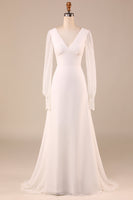 Load image into Gallery viewer, Open Back Ivory Wedding Dress with Long Sleeves