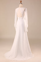 Load image into Gallery viewer, Open Back Ivory Wedding Dress with Long Sleeves