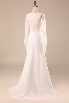 Open Back Ivory Wedding Dress with Long Sleeves