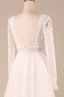 Load image into Gallery viewer, Tulle A-Line Long Sleeves Ivory Wedding Dress with Lace