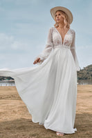 Load image into Gallery viewer, A-Line Long Sleeves Ivory Wedding Dress with Lace