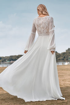 A-Line Long Sleeves Ivory Wedding Dress with Lace