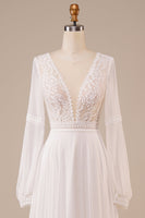 Load image into Gallery viewer, Long Sleeves Ivory Wedding Dress with Lace