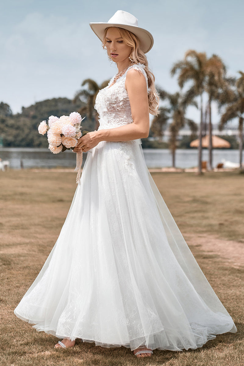 Load image into Gallery viewer, Sparkly Tulle Ivory Long Wedding Dress with Beading