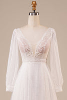 Load image into Gallery viewer, A-Line Tulle Beaded Ivory Wedding Dress with Sleeves
