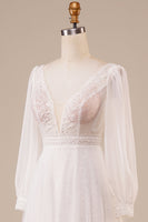 Load image into Gallery viewer, A-Line Tulle Beaded Ivory Wedding Dress with Sleeves