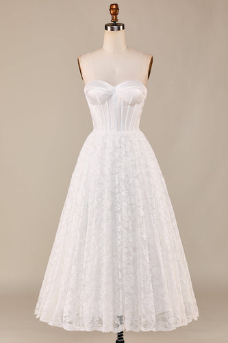 A-Line Sweetheart Lace Corset Wedding Dress