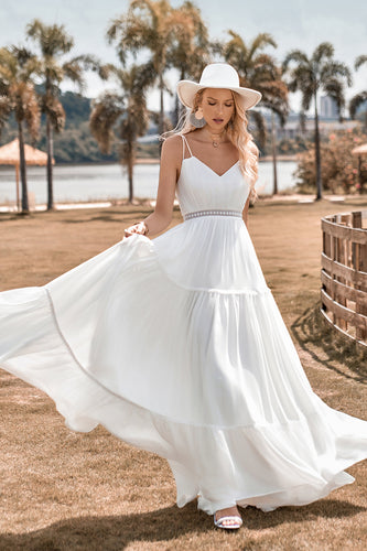 A-Line Simple Sleeveless Long Wedding Dress