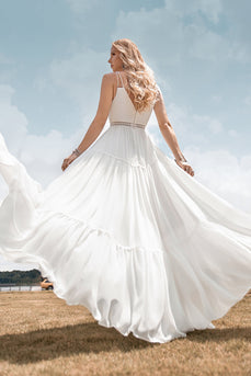 A-Line Simple Sleeveless Long Wedding Dress