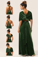 Load image into Gallery viewer, Elegant A Line V Neck Dark Green Covertible Wear Velvet Long Bridesmaid Dress