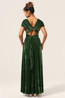 Load image into Gallery viewer, Elegant A Line V Neck Dark Green Covertible Wear Velvet Long Bridesmaid Dress