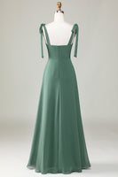 Load image into Gallery viewer, Eucalyptus Tie Straps A Line Bridesmaid Dress With Slit