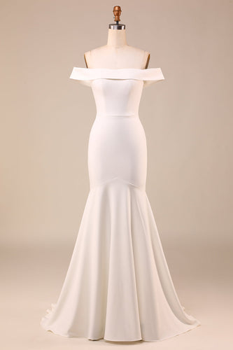 Mermaid Off The Shoulder Ivory Bridal Dress with Bowknot