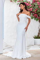 Load image into Gallery viewer, Off The Shoulder Mermaid Ivory Bridal Dress with Bowknot