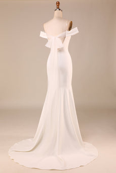 Mermaid Off The Shoulder Ivory Bridal Dress with Bowknot