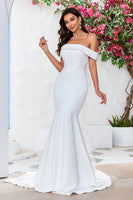 Load image into Gallery viewer, Off The Shoulder Mermaid Ivory Bridal Dress with Bowknot