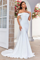 Load image into Gallery viewer, Off The Shoulder Mermaid Ivory Bridal Dress with Bowknot