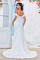 Load image into Gallery viewer, Off The Shoulder Mermaid Ivory Bridal Dress with Bowknot