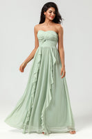 Load image into Gallery viewer, Strapless Sleeveless Dusty Sage Bridesmaid Dress with Ruffles
