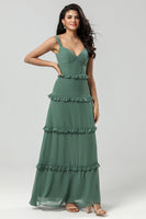 Load image into Gallery viewer, A-Line Eucalyptus Corset Bridesmaid Dress