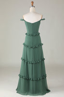 Load image into Gallery viewer, Eucalyptus Off the Shoulder Corset Long Bridesmaid Dress