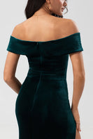 Load image into Gallery viewer, Off The Shoulder Peacock Bridesmaid Dress with Slit