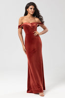 Load image into Gallery viewer, Off The Shoulder Terracotta Long Bridesmaid Dress