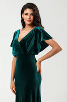 Load image into Gallery viewer, V-Neck Velvet Peacock Bridesmaid Dress with Ruffles