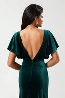Load image into Gallery viewer, V-Neck Velvet Peacock Bridesmaid Dress with Ruffles