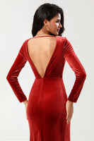 Load image into Gallery viewer, Velvet Terracotta Long Bridesmaid Dress with Long Sleeves