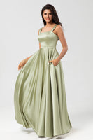 Load image into Gallery viewer, A-Line Satin Dusty Sage Bridesmaid Dress