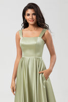Load image into Gallery viewer, A-Line Satin Dusty Sage Bridesmaid Dress