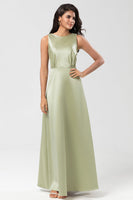 Load image into Gallery viewer, Satin Boat Neck Dusty Sage Bridesmaid Dress