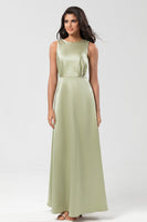 Load image into Gallery viewer, Satin Boat Neck Dusty Sage Bridesmaid Dress
