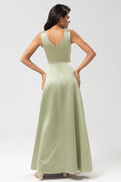 Load image into Gallery viewer, Satin Boat Neck Dusty Sage Bridesmaid Dress