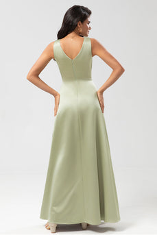 Satin Boat Neck Dusty Sage Bridesmaid Dress