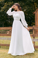 Load image into Gallery viewer, Ivory Bateau Chiffon Long Boho Wedding Dress with Lace