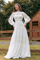 Load image into Gallery viewer, Ivory Long Sleeves Boho Wedding Dress with Lace