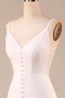 Load image into Gallery viewer, Spaghetti Straps Ivory Sweep Train Wedding Dress with Button