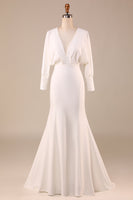 Load image into Gallery viewer, Simple Ivory Mermaid Long Sleeves Deep V-Neck Wedding Dress