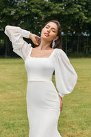 Load image into Gallery viewer, Simple Ivory Mermaid Backless Boho Wedding Dress