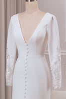 Load image into Gallery viewer, Ivory Deep V-neck Long Sleeves Crepe and Lace Mermaid Bridal Dress