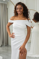 Load image into Gallery viewer, Simple Ivory One Shoulder Draped Wedding Dress with Slit