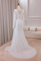 Load image into Gallery viewer, Ivory V-neck Long Sleeves A-line Chiffon Bridal Dress