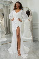 Load image into Gallery viewer, Simple Ivory Ruffled Long Sleeves Boho Wedding Dress