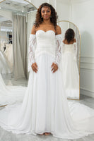 Load image into Gallery viewer, Ivory Sweetheart Detachable Flare Sleeves Boho Wedding Dress